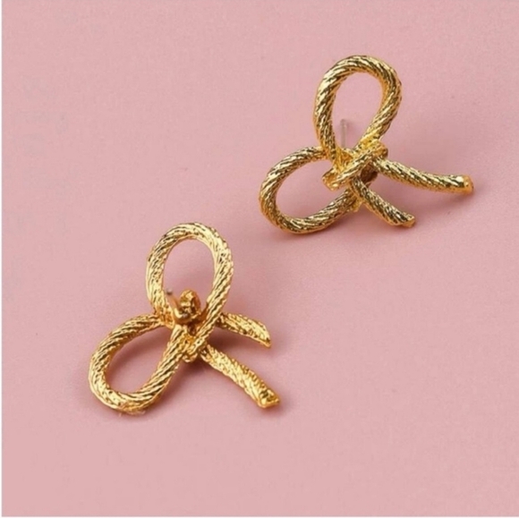 Anthropologie Jewelry - Gold Plated Textured Rope Bow Earrings NWT